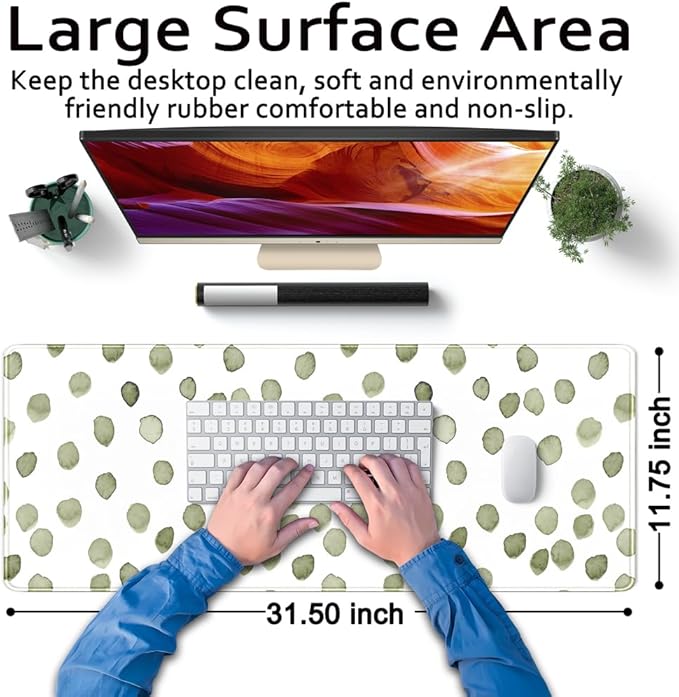 Cute Polka Dot Minimalist Green Keyboard Pad Simple & Atmospheric Desk Mat XL - Image 6