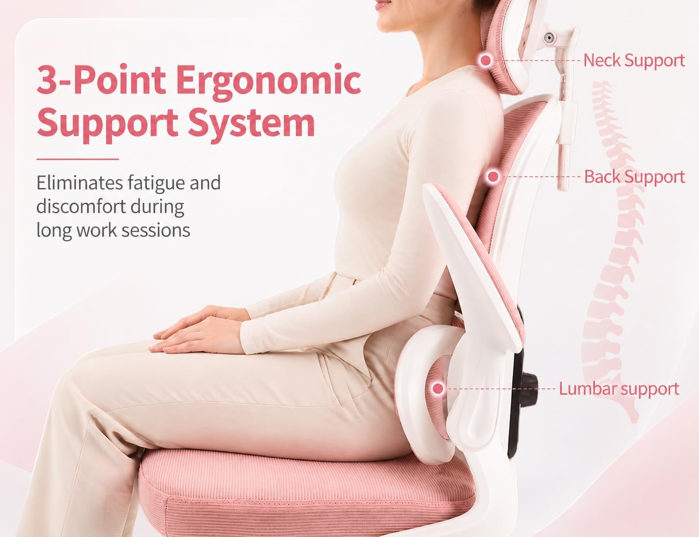 Ergonomic Office Chair with Adjustable Headrest & Lumbar Support, High Back Mesh Desk Chair, 400 LBS Capacity Swivel Computer Chair with Flip-Up Arms, Home Office Gaming Chair (Pink)