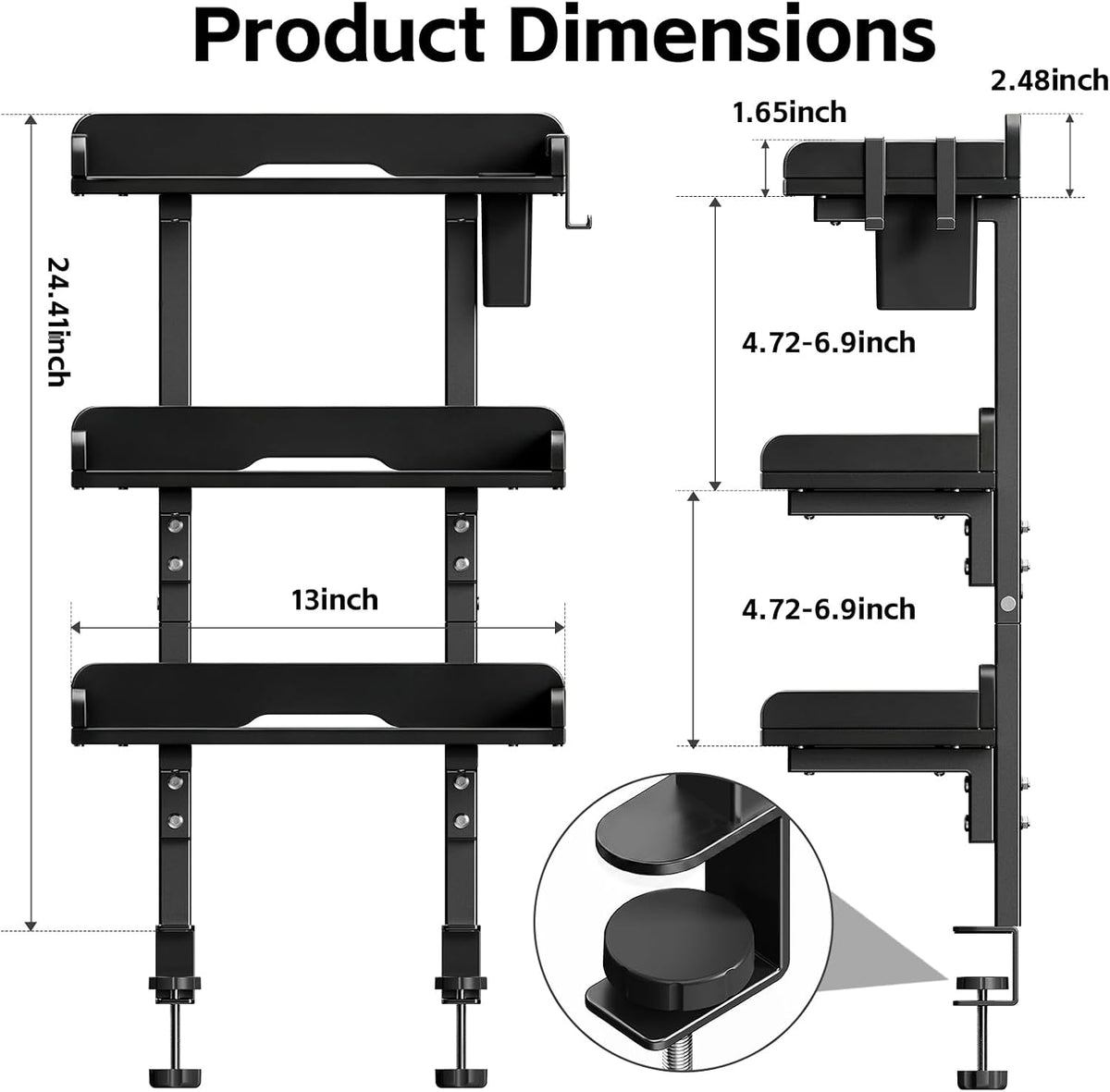 3-Tier Clamp on Wood Desktop Shelf, Adjustable Height Office Desk Organizer