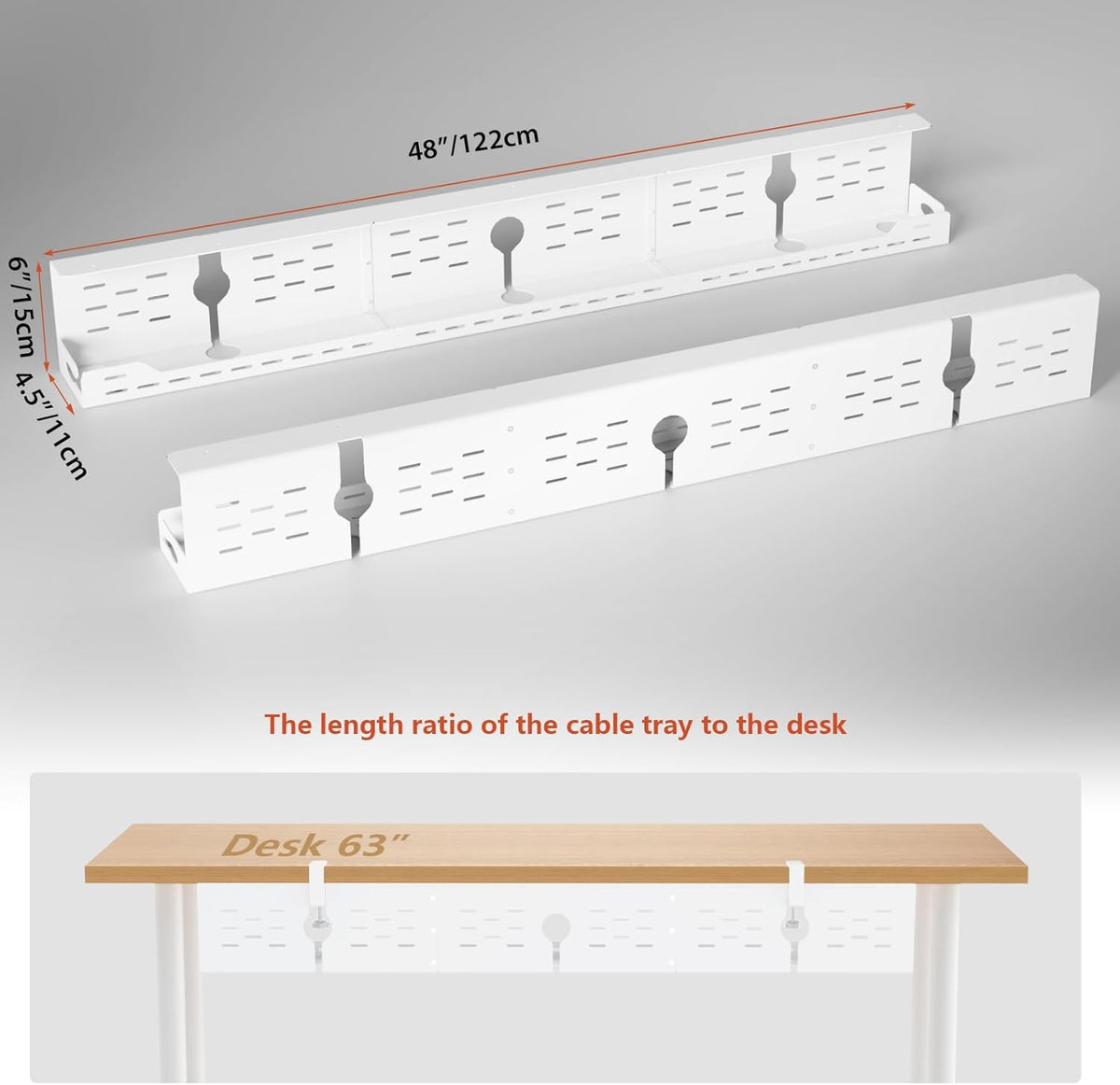 Univivi Under Desk Cable Management Tray, Cable Management, 48 inch, White