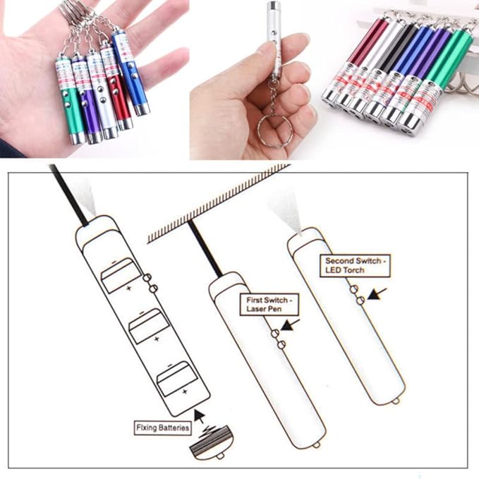 6 PCS Cat Toys Laser Pointer Mini Keychain Laser Pointer LED Flashlight Dog - Image 2