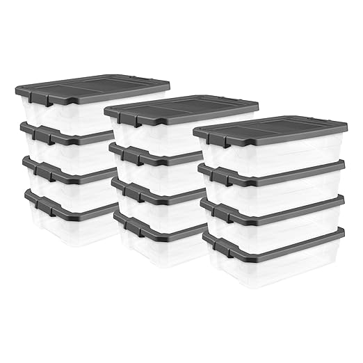 Sterilite 12-Pack Modular Stacker Box, Durable Clear Plastic Storage Bins by Sterilite