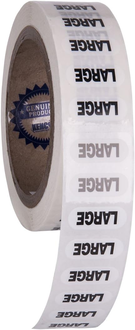 Clothing Size Strip Labels - 1.25" X 5" - 250 Strips Per Roll - Clear with Black and White Ink by Kenco (Large)