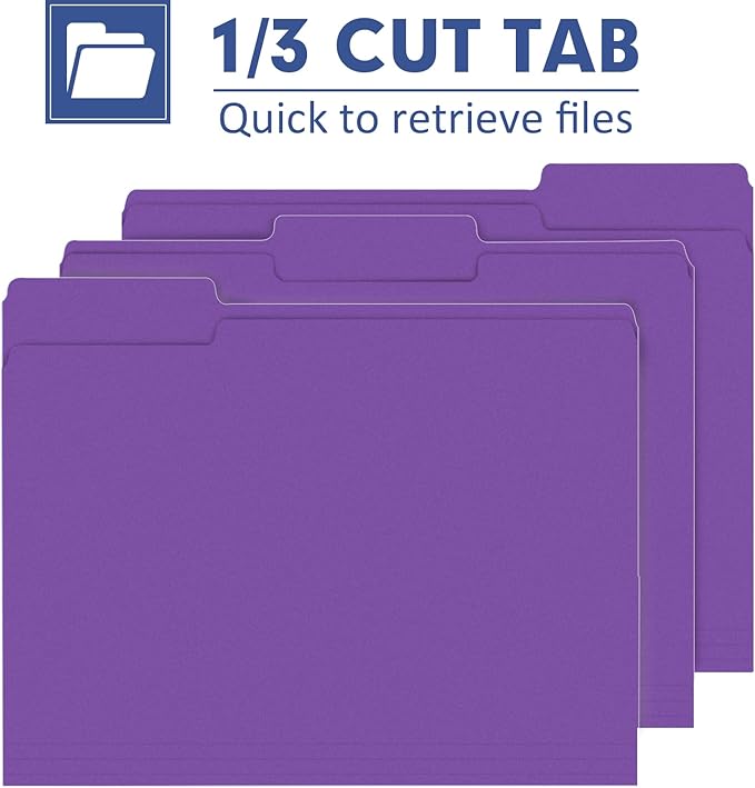 File Folder, PANDRI 120 Pack File Folder, 1/3 Cut Tab, Letter Size, Filing - Image 3
