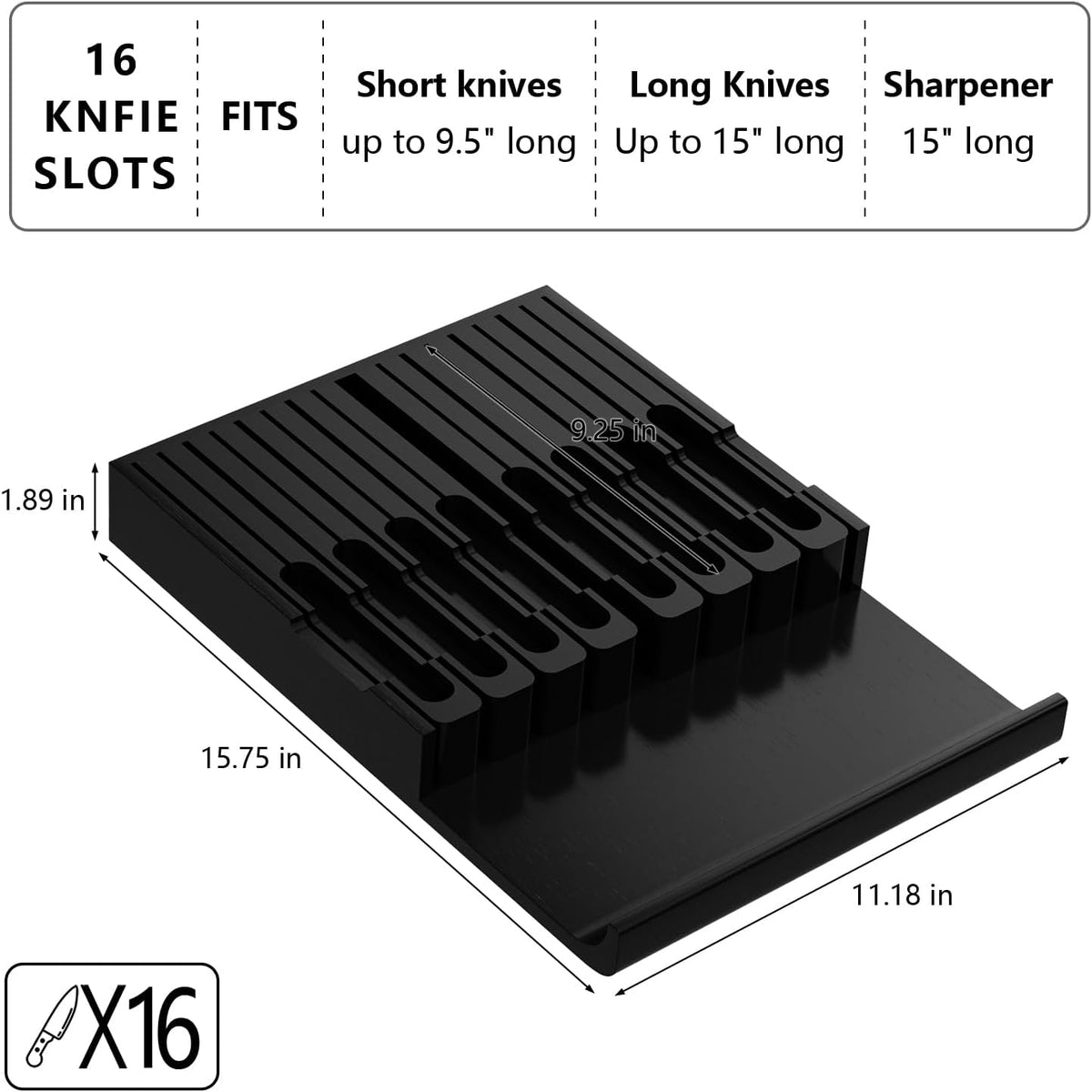Domax Bamboo In-drawer Knife Block - Kitchen Knife Drawer Organizer Insert, K...