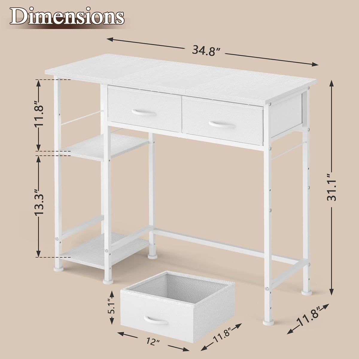 DAOUTIME White Computer Desk, 36 Inch Small Desk with Drawers, Home Office De...