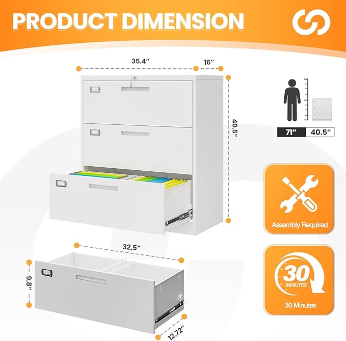 AFAIF 3 Drawer File Cabinets for Home Office, Metal Filing Cabinet - Image 3