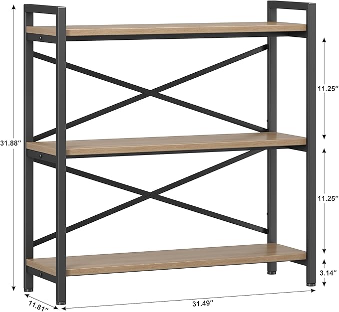 Homeiju 3 Tier Bookshelf 31.49" Width, Wood and Metal Etagere Bookcase - Image 3