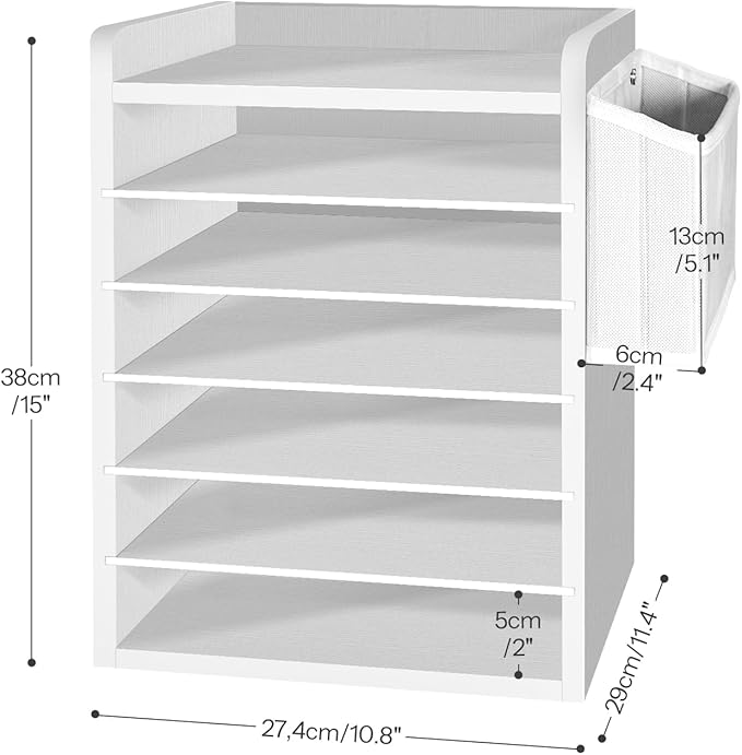 HOOBRO Adjustable Countertop Mail Sorter, 6 Tier Wooden Paper Organizer - Image 2