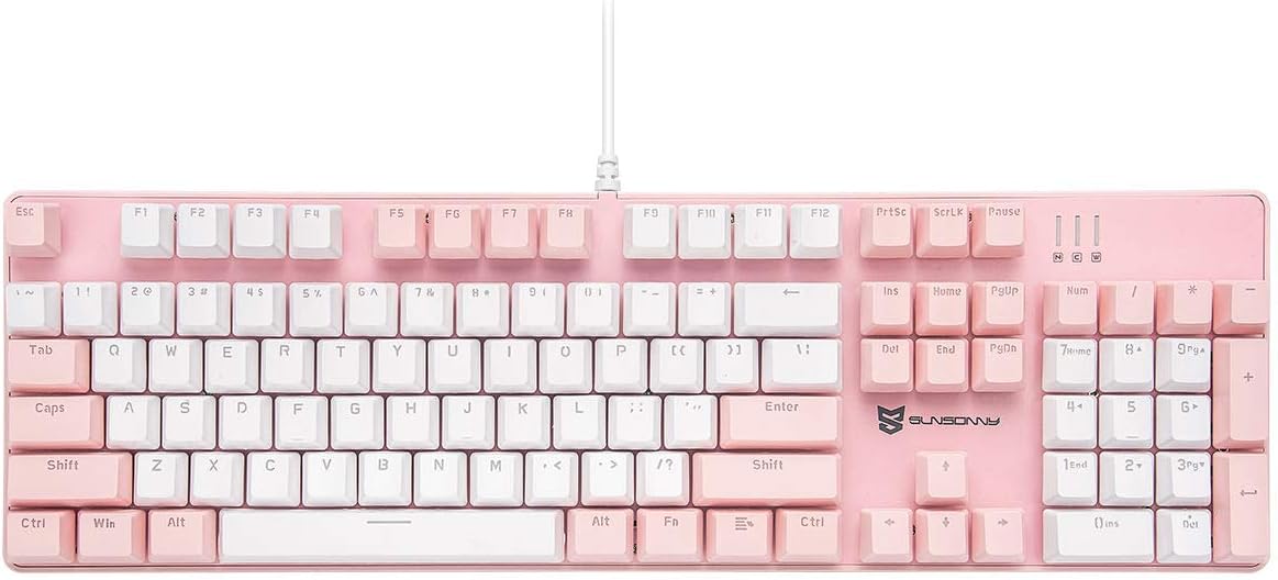 Merdia 104 Keys Full Size Mechanical Keyboard | Brown Switch, Pink & Whit...