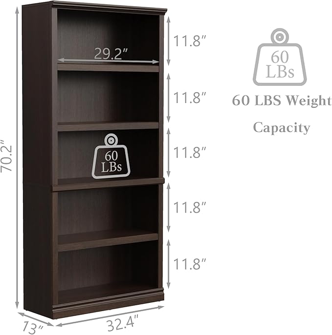 Bevfint Bookshelf, Open Storage 70 Inch Tall 5 Shelf Bookcase, Floor Standing - Image 3