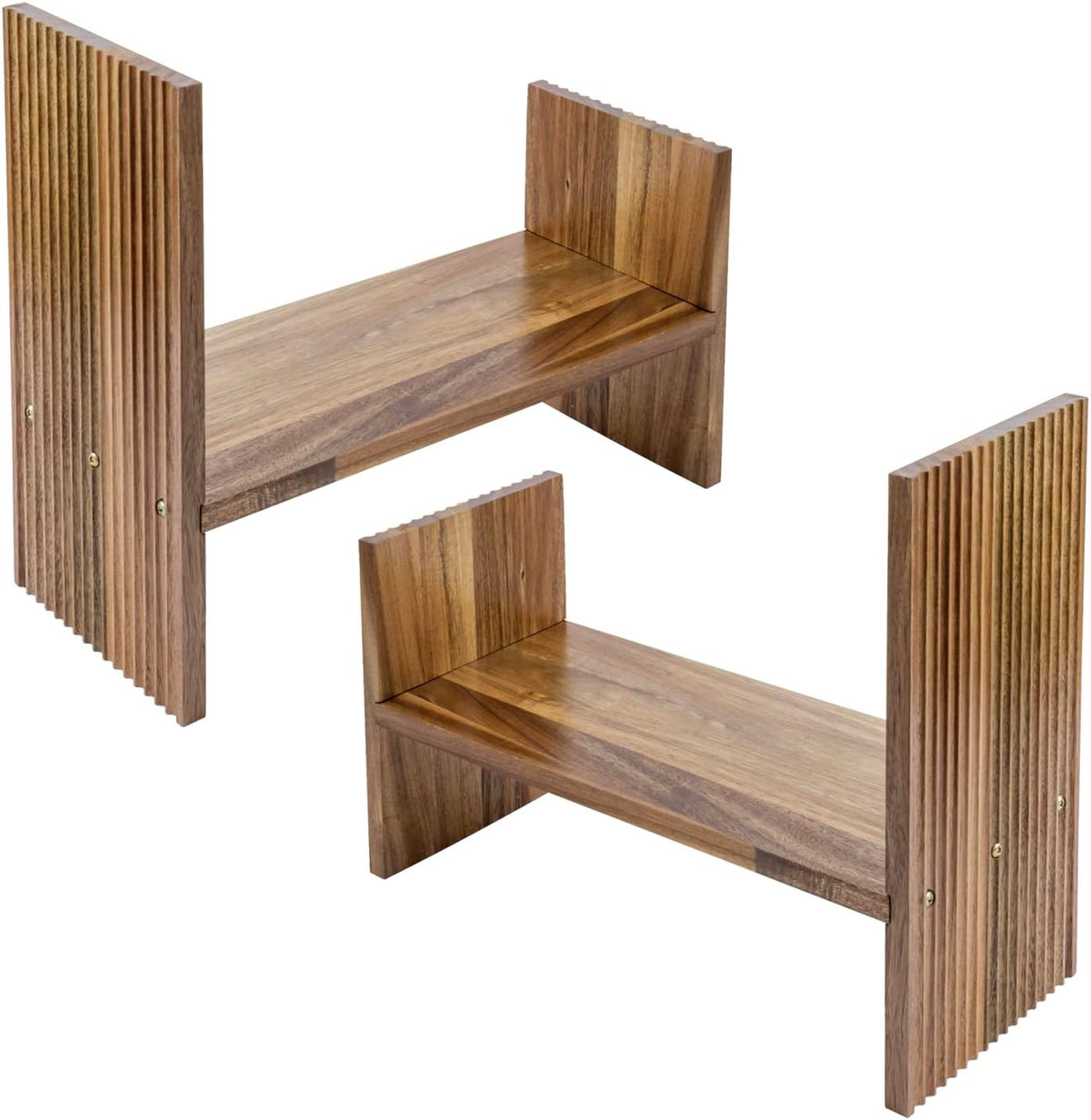 MyGift Premium Acacia Solid Wood Adjustable Desktop Book Shelf with Fluted Si...