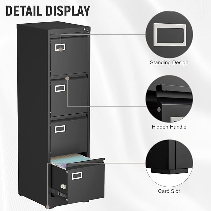 4 Drawer File Cabinet with Lock, High-Capacity Vertical Metal Filing Cabinet - Image 6