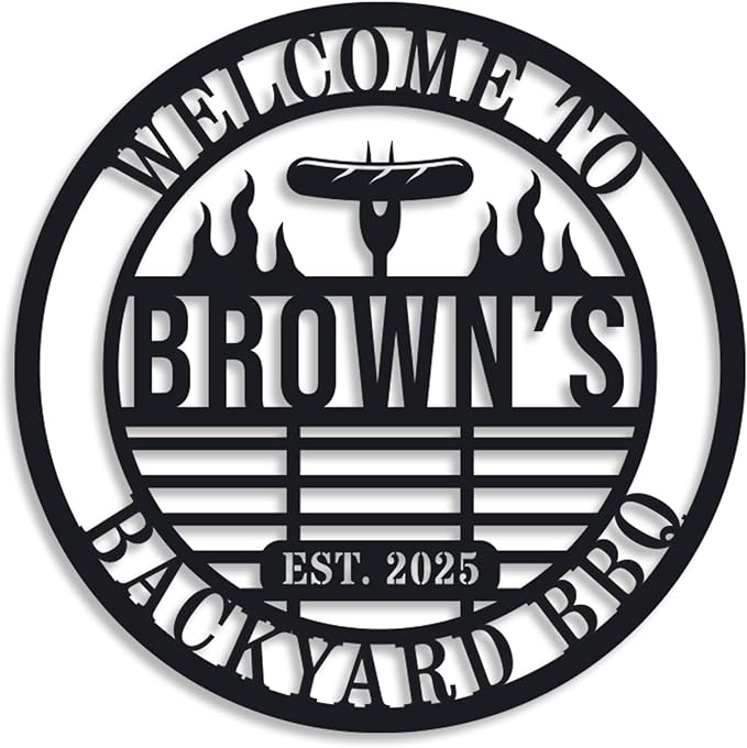 Personalized BBQ Grill Name Sign Custom Grill Sign Outdoor Kitchen Decor Grill by ENFODREAM