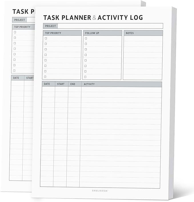 Task Planner & Tracker 8.5 x 11 Tear-Off 70 Sheet Planner Pad – Project by Emblissom