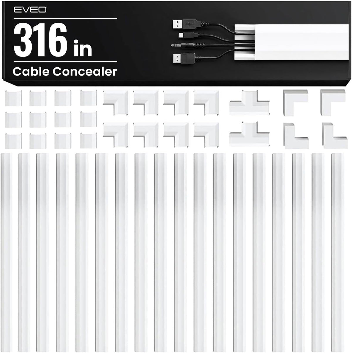 EVEO Cable Hider Wall 306” - Cable Raceway Cord Hider - Wire Covers for Cords...