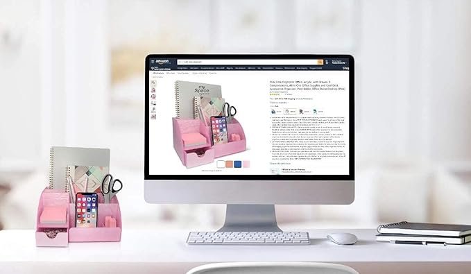 Pink Desk Organizer Office, - Image 7