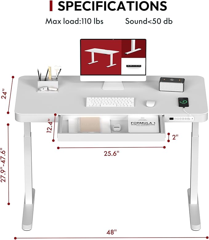 SANODESK Standing Desk with Drawer, Electric Height Adjustable Home Office Desk - Image 3