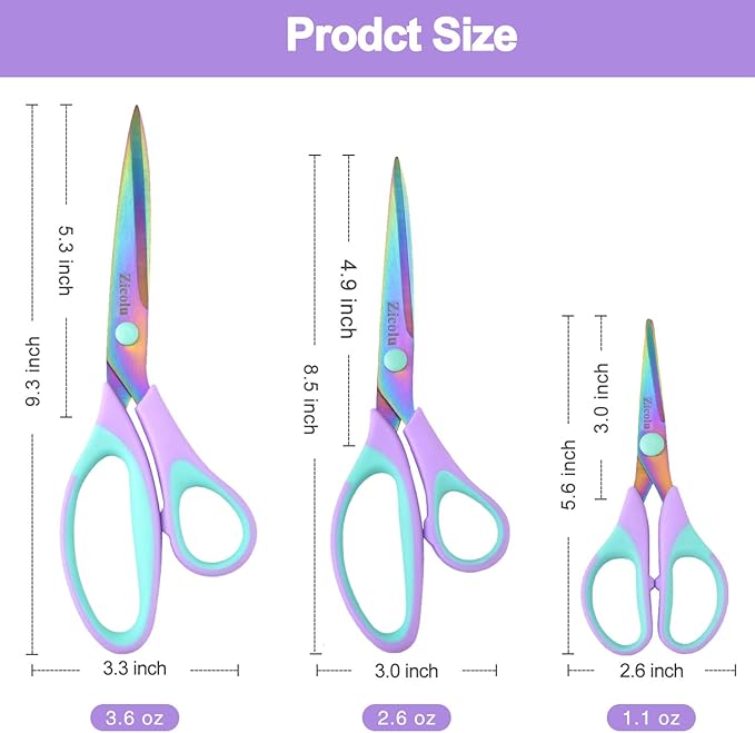 Zicolu Craft Scissors Set of 3 pack, Sharp Rainbow Titanium Coating All Purpose - Image 4