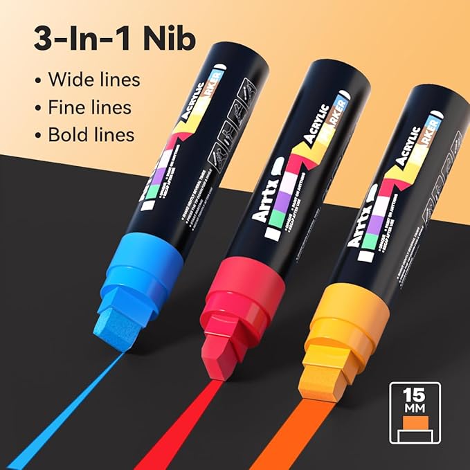 Arrtx 10-Piece Jumbo Acrylic Paint Markers, 15mm Felt Tip, Waterproof, DIY - Image 2