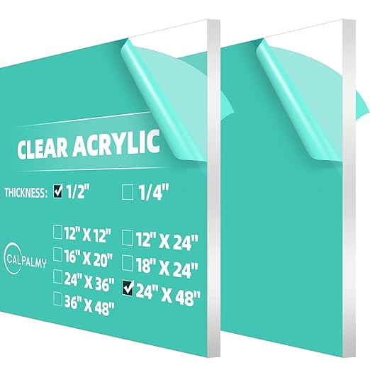 CALPALMY 1/2" Thick Clear Acrylic Sheets 24" x 48", Pre-Cut Plexiglass Sheets by CalPalmy