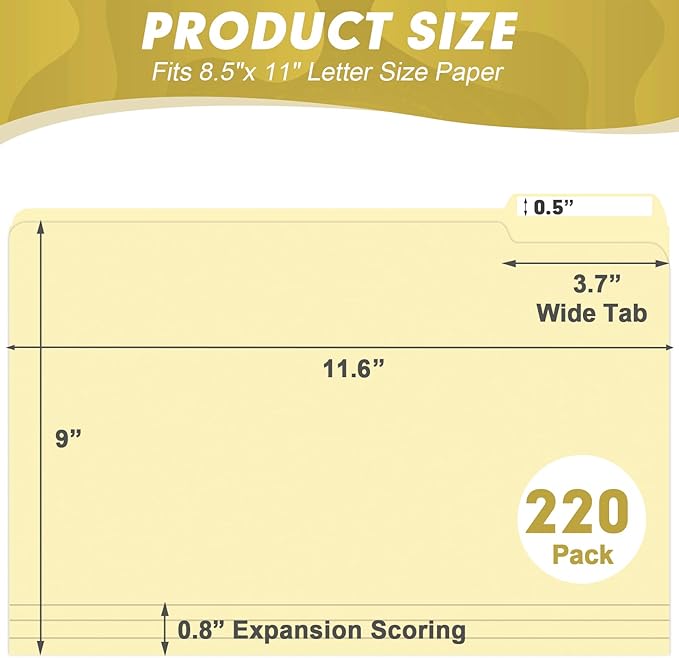 Manila Folders, HERKKA 220 Pack 1/3 Cut Tab File Folders, Manila Folders 8.5 x - Image 2