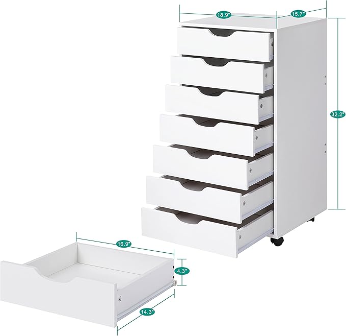 Naomi Home Debbie 7-Drawer Craft & Office Storage Cabinet, Chic Design - Image 2