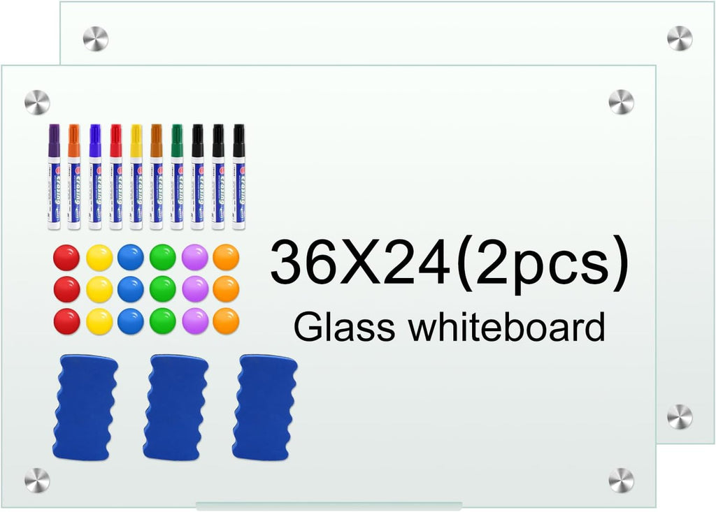 H-Qprobd Glass White Board for Wall Dry Erase Board 36" x 24" Magnetic