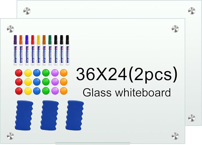 H-Qprobd Glass White Board for Wall Dry Erase Board 36" x 24" Magnetic by H-Qprobd