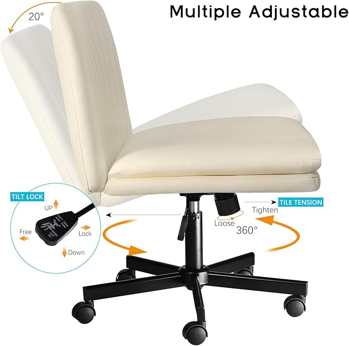 PUKAMI Criss Cross Chair with Wheels, Armless Cross Legged Office Desk Chair - Image 7