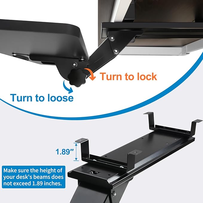 Cartmay Keyboard Tray Under Desk, 25x9.84'' Large Slide Out Swivel Tilt - Image 4