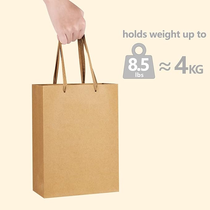 BagDream Brown Gift Bags with Handles 8x4x11 Inch 50pcs Brown Kraft Paper Bags - Image 3