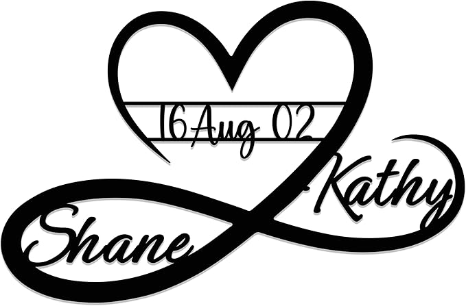 Personalized Valentines Metal Wall Sign, Custom Infinity Heart Love Couple Name by Unknown