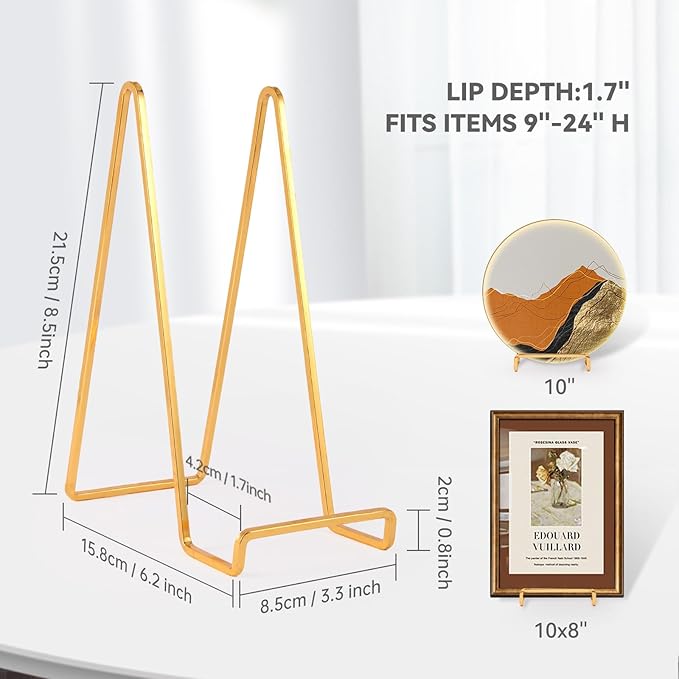 Decolore 4 Pack 8.5 Inch Gold Plate Stands Square Tabletop Easel Display Stand - Image 2