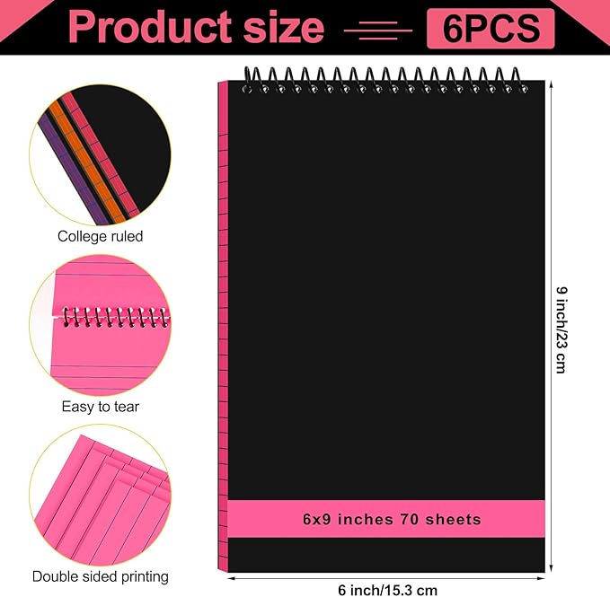 Resurhang 6 Pcs Legal Pad Top Spiral Bound Notebook 70 Sheets Double Sided - Image 2