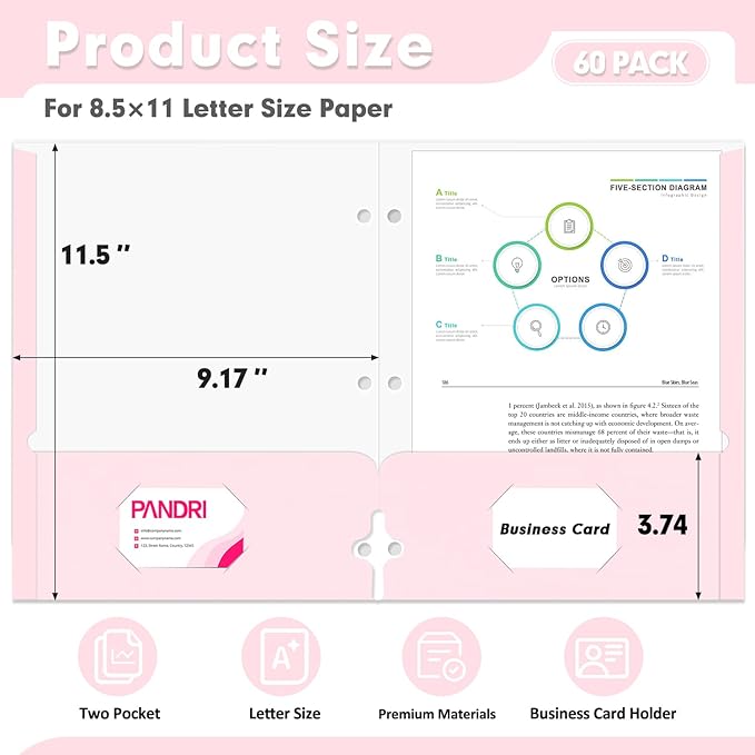 Two Pocket Portfolio Folders, PANDRI 60 Pack 3 Hole Punched 2 Pocket Folders - Image 2