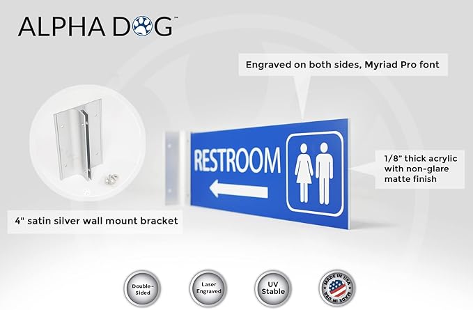 ALPHA DOG SIGNS Corridor Projecting Hallway Bathroom Sign, Left Arrow, - Image 3
