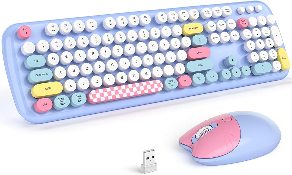 Wireless Keyboard and Mouse Combo, 2.4G Retro Typewriter Keyboard