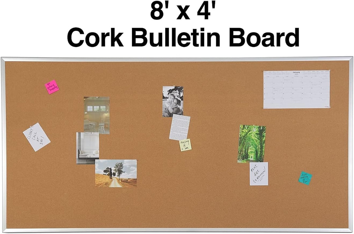 Staples Cork Bulletin Board, Aluminum Frame, 8x4 Ft