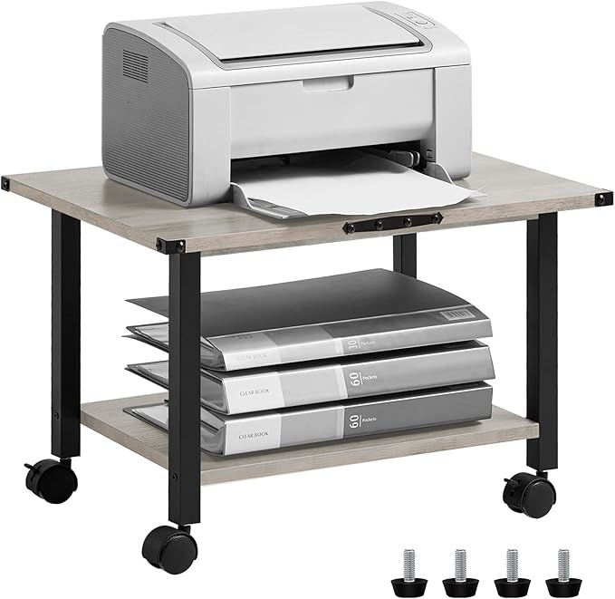 Lerliuo Under Desk Printer Stand, 2-Tier Industrial Mobile Printer Table by Lerliuo