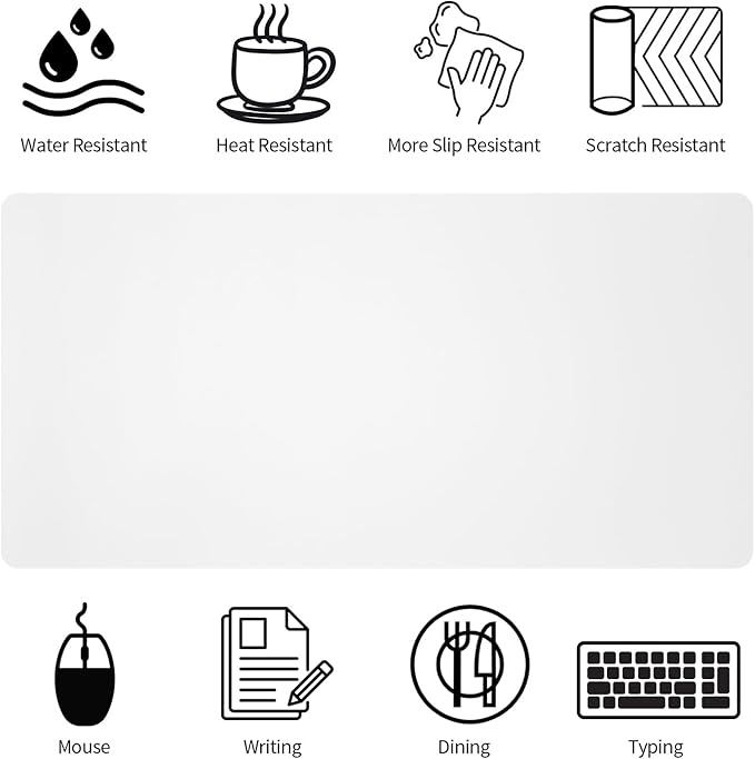 Bloss White Desk Mat, Mouse Pad, Waterproof Leather Desk Pad, Desk Matt - Image 5