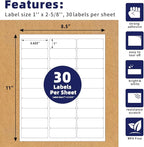 POLYSELLS 1" x2-5/8 Self Adhesive Address Labels, 30UP Blank Shipping Labels - Image 2