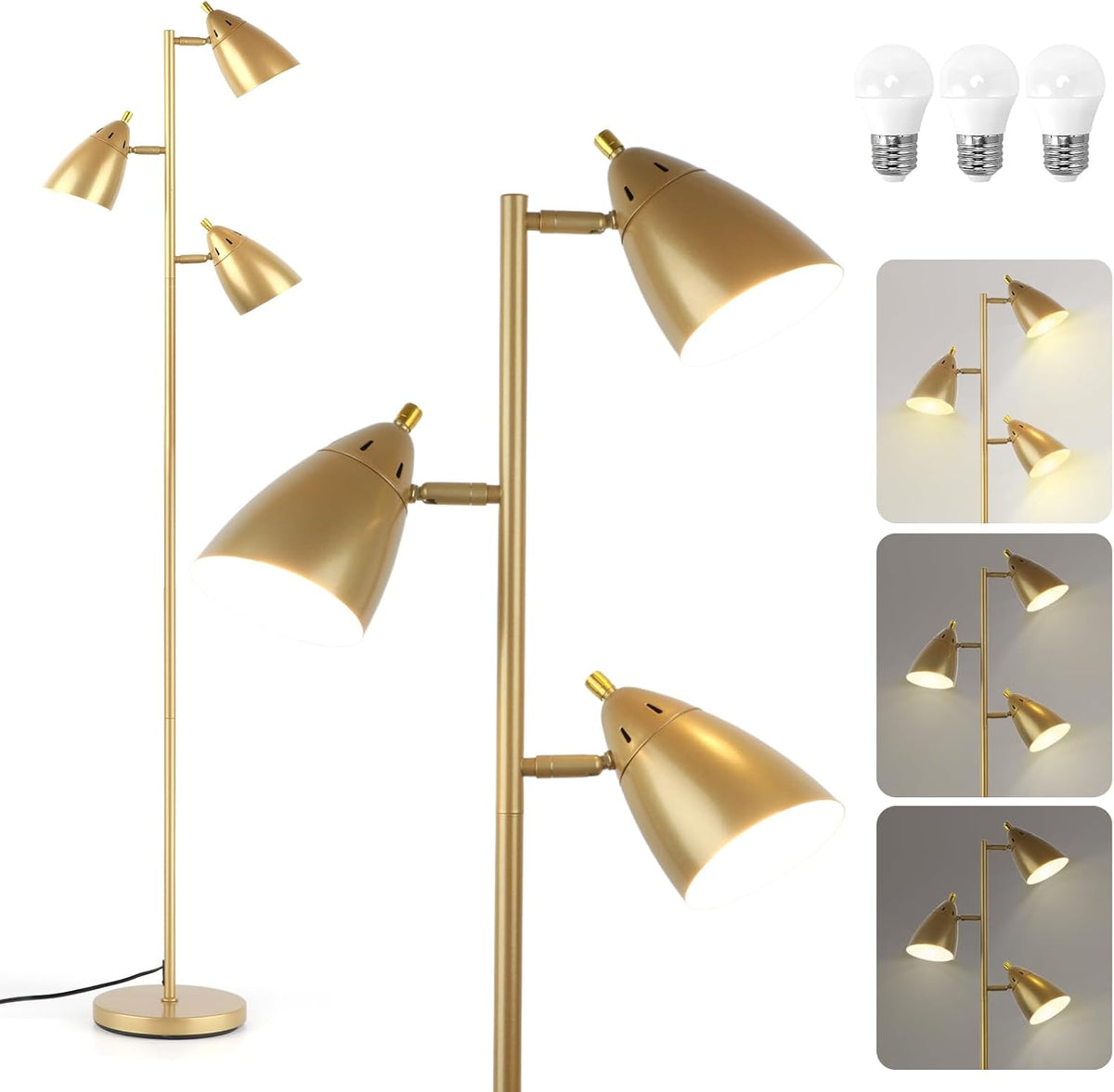 LALISU Tree Floor Lamp for Living Room, Industrial 3-Light Standing Lamp