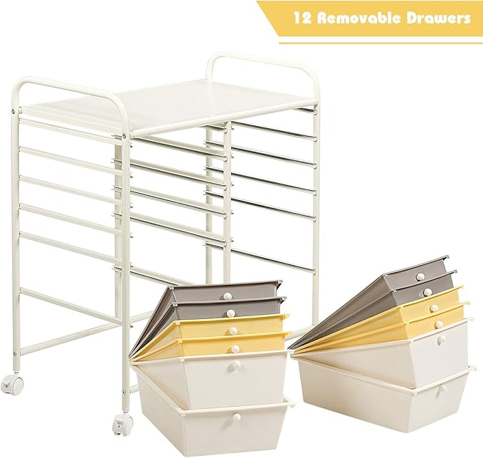 LDAILY 12 Drawer Rolling Storage Cart, Craft Cart Organizer on Wheels w/Metal - Image 8