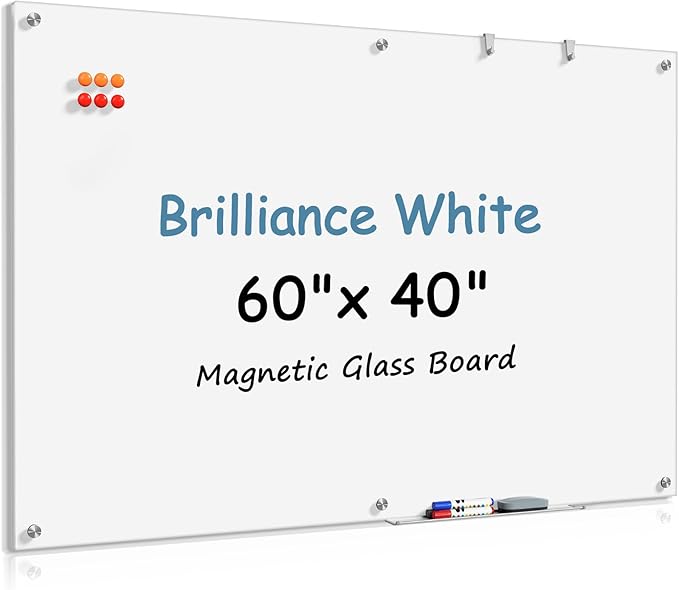 MaxGear Glass Whiteboard Tempered Magnetic Dry Erase Board 60 x 40 Inch Ultra by MaxGear