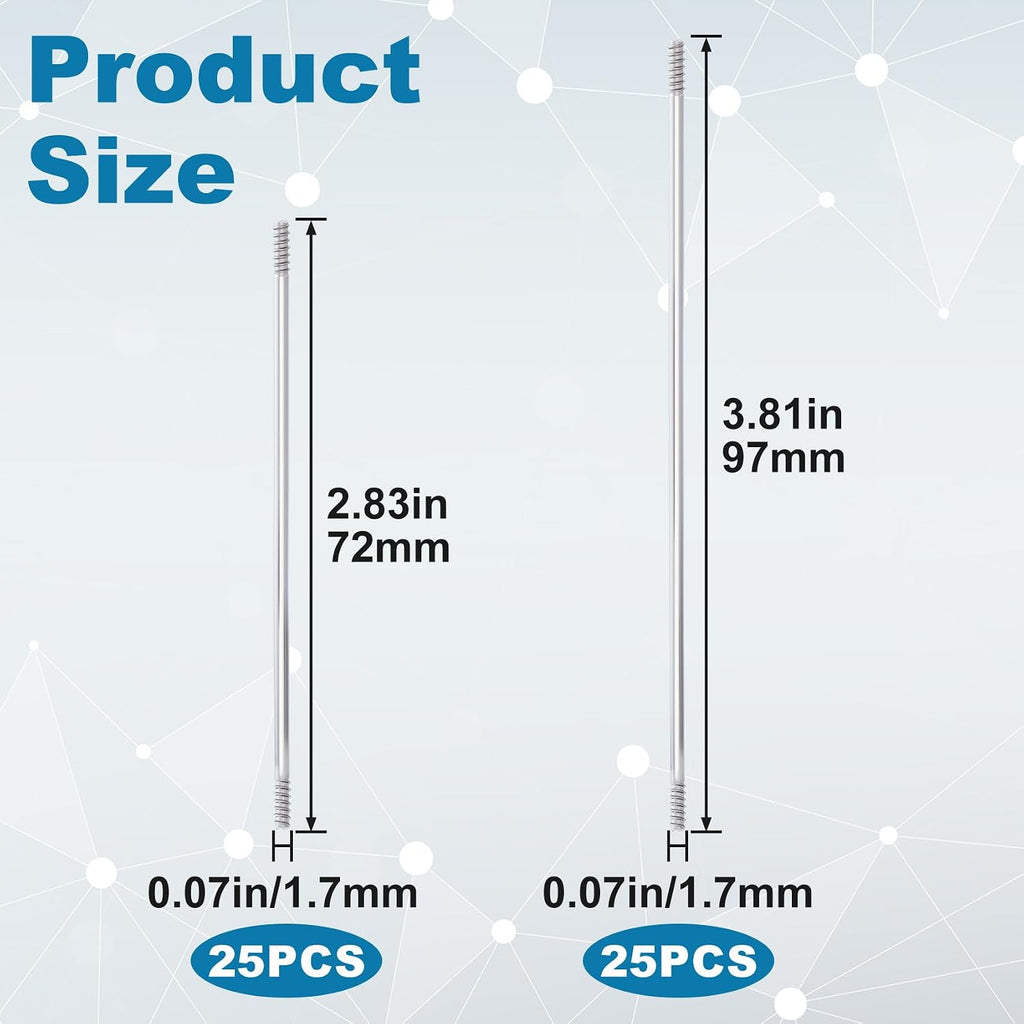 50 Pcs Rust-Resistance Stainless Steel Pen Extenders for Beadable Pens, Beadable Pen Extender Rods, Metal Blank Bars for Beadable Pens (2.83Inches, 3.81 Inches)