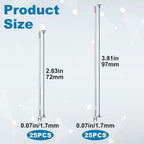 50 Pcs Rust-Resistance Stainless Steel Pen Extenders for Beadable Pens, Beadable Pen Extender Rods, Metal Blank Bars for Beadable Pens (2.83Inches, 3.81 Inches)