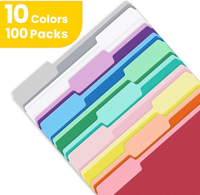 SUNEE File Folders Letter Size 10 Assorted Colors, 100 Pack Folders - Image 2
