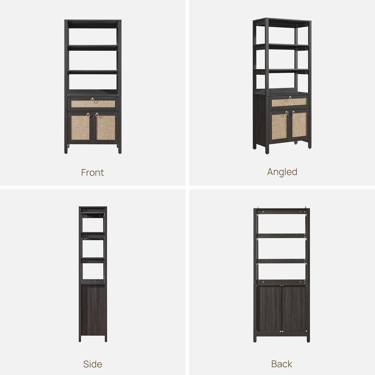 SICOTAS 68.5" Tall Boho Rattan Bookshelf with Drawer and Storage Doors