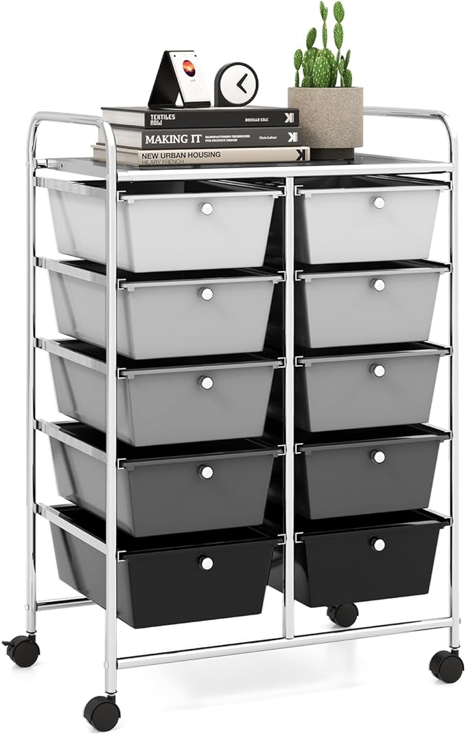 LDAILY 10 Drawer Rolling Cart, Storage Cart Organizer on Wheels, Drawer Cart by LDAILY